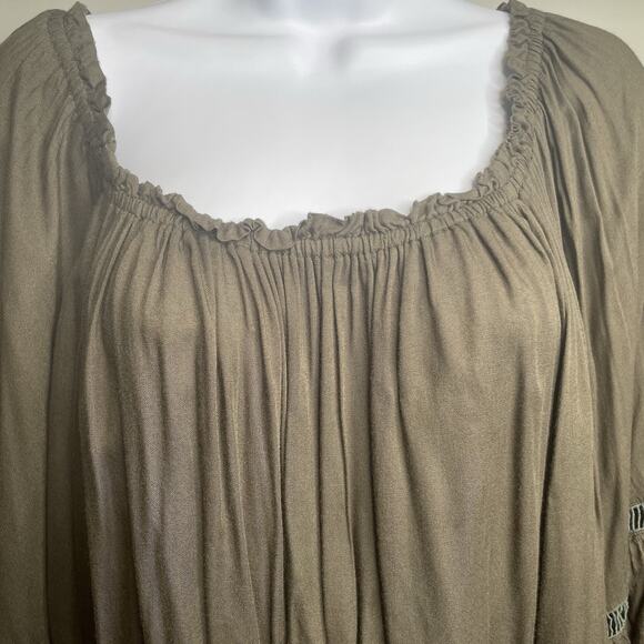 Elan Womens Olive Green Bell Sleeve Boho Top One Size Flowy Neutral Hippie Indie - Picture 7 of 11